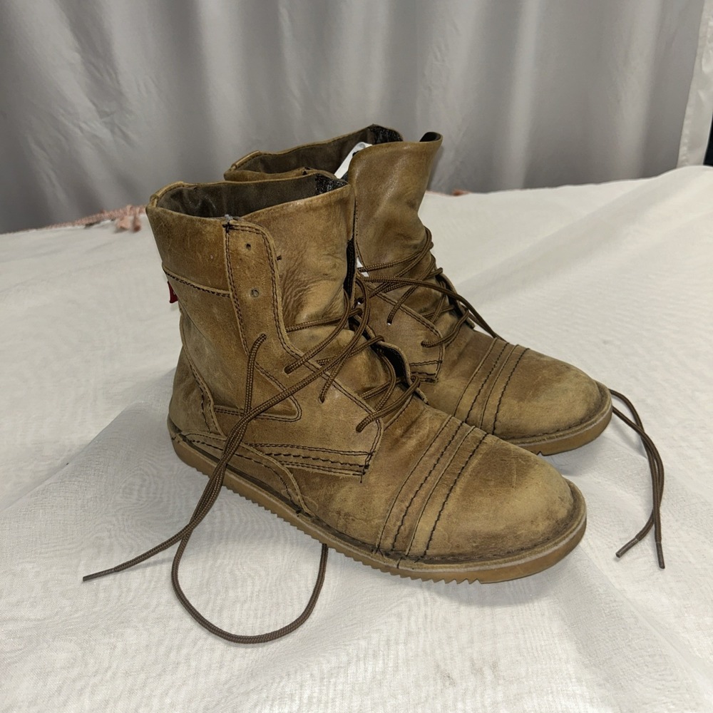 Oliberte Men'sBoots, Size 40 US 7.5, Tan Brown Leather, Lace-Up Military Style